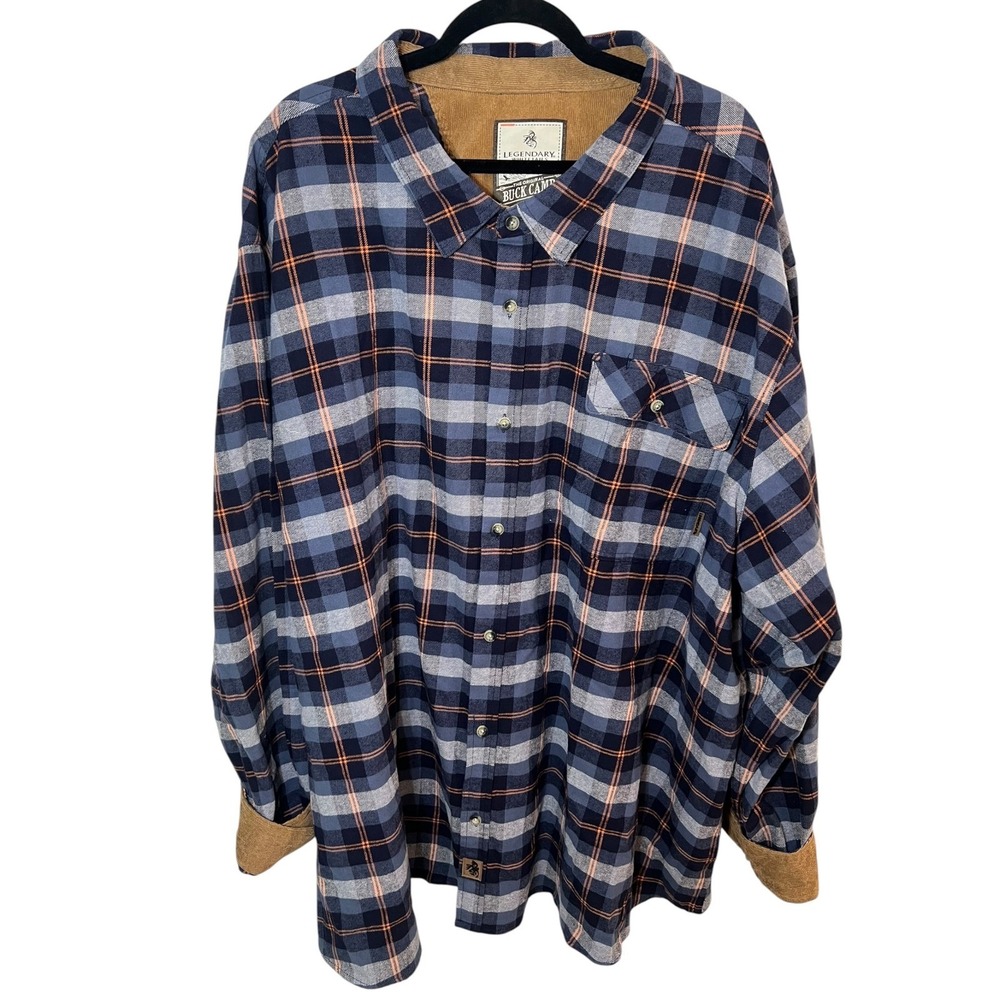 Legendary Whitetails Buck Camp Cotton Flannel Blue Orange Fall Plaid Shirt 5XL